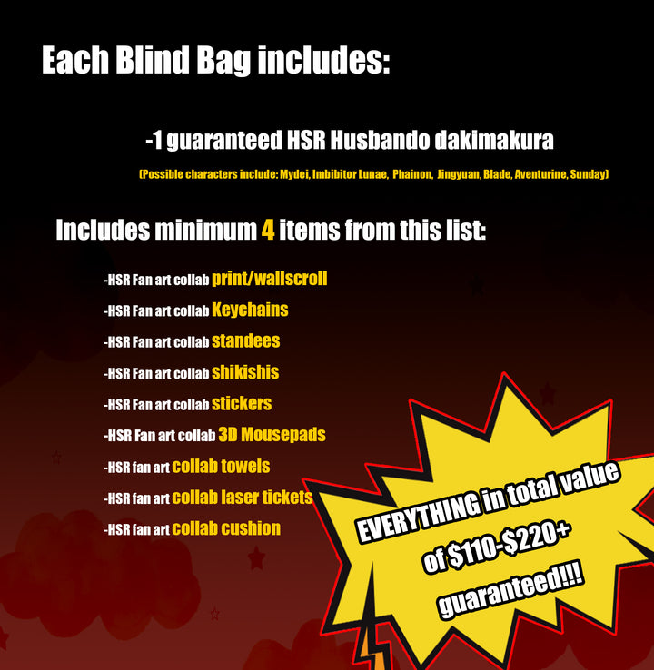 Honkai Star Rail Husbando Dakimakura body pillow fan art mystery bag blind box grab bag