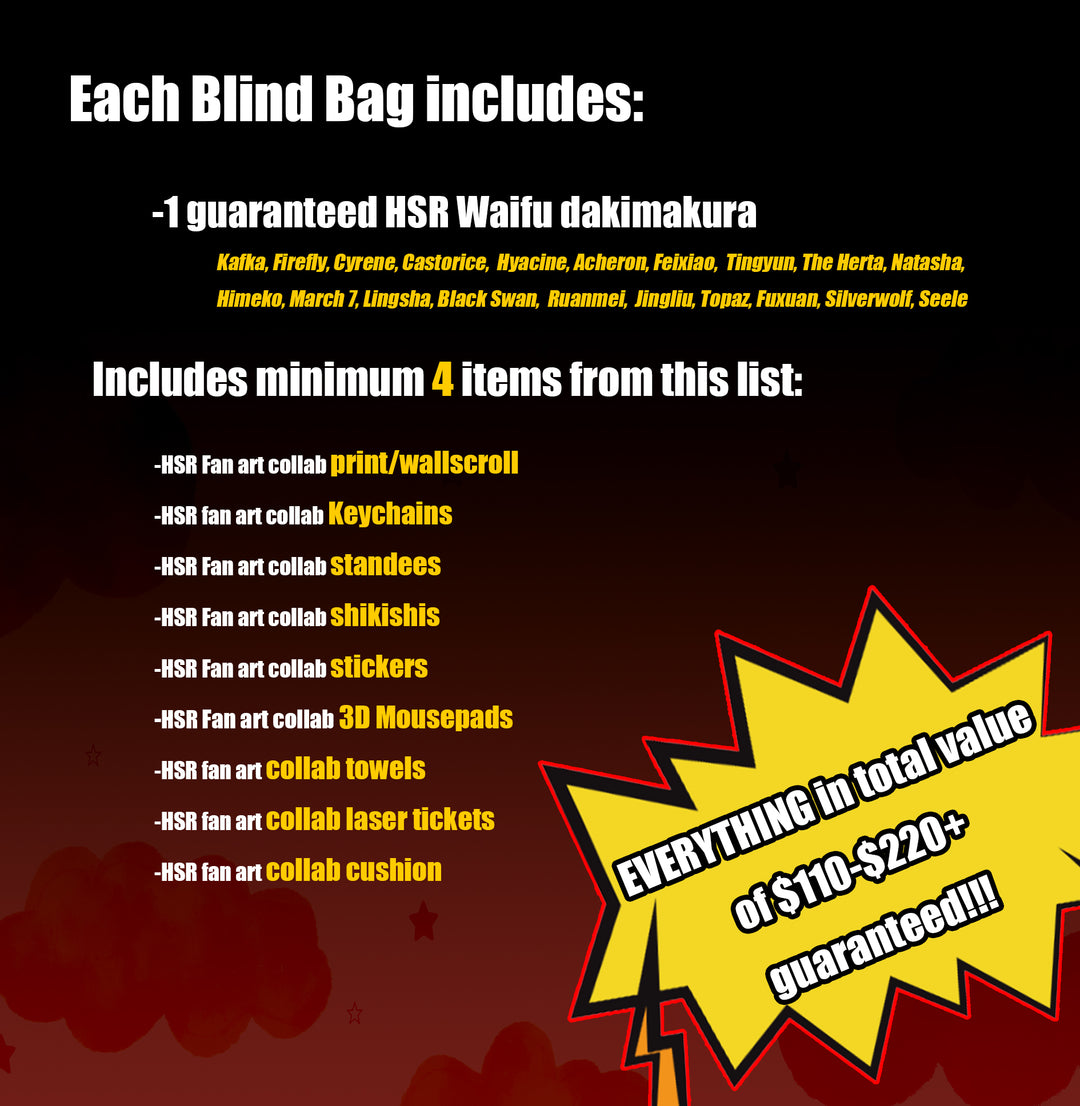 Honkai Star Rail Waifu Dakimakura body pillow fan art mystery bag blind box grab bag