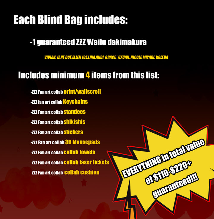 ZZZ Waifu Dakimakura body pillow fan art mystery bag blind box grab bag